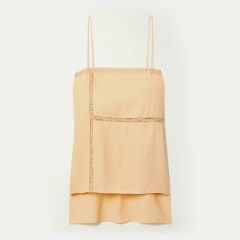 Lace-trimmed pleated crepe top